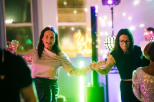 DJ booth and dancing with weston disco mobile djs in somerset