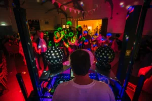 rear view of DJ at party dance floor weston disco 2 DJ Clevedon mobile disco
