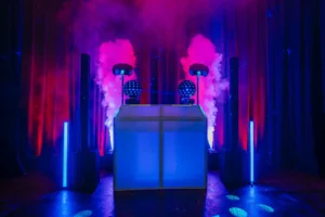 large DJ rig with blue purple light smoke Smoke Jets