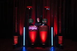 red and green DJ console shot weston disco with DJK birthday party DJ weston-super-mare