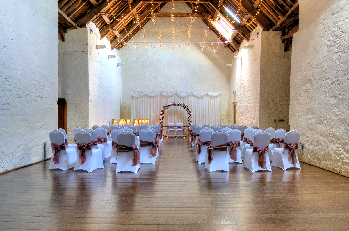 dynster tithe barn setup for wedding